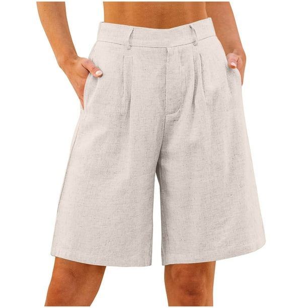 Pantalones de Algodón para las Mujeres Lino de Color Sólido de Verano de Ajuste Suelto, Bolsillos de Hendidura Lateral de Pierna Recta