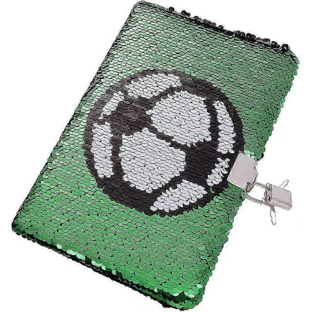 Boys Football Diary with Lock and Key, Sequin Notebook Kids Diary School Travel Notebook Gift (Green) (1 pc) Zekai