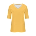 thumbnail image 4 of MIXUE Boho Tops For Women Summer Solid Color V Neck Short Sleeve Casual Basic Soft Pullover Shirts For Women T-shirts Activewear,Yellow,L, 4 of 4