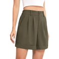 thumbnail image 2 of Womens Casual Elastic Waist Wide Leg Suit Tailored Shorts Summer Work Shorts with Pockets Green M, 2 of 9