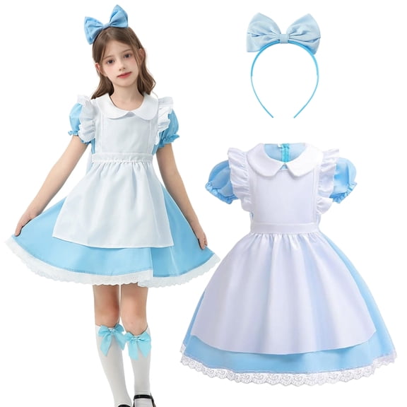 Alaiyaky Princess Costume, Maid Dress Up Costume Set With Apron Bow Hairband And Socks, Princess Dresses for Halloween, World Book Day, Farm Day Theme Party