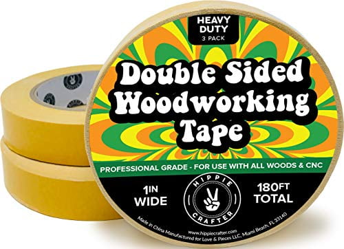 3 Pk Double Stick Tape for Woodworking - 1 inch Wide Wood Tape Double Sided for Woodworkers - 3 Packs 1' x 60 Feet (180FT Total)