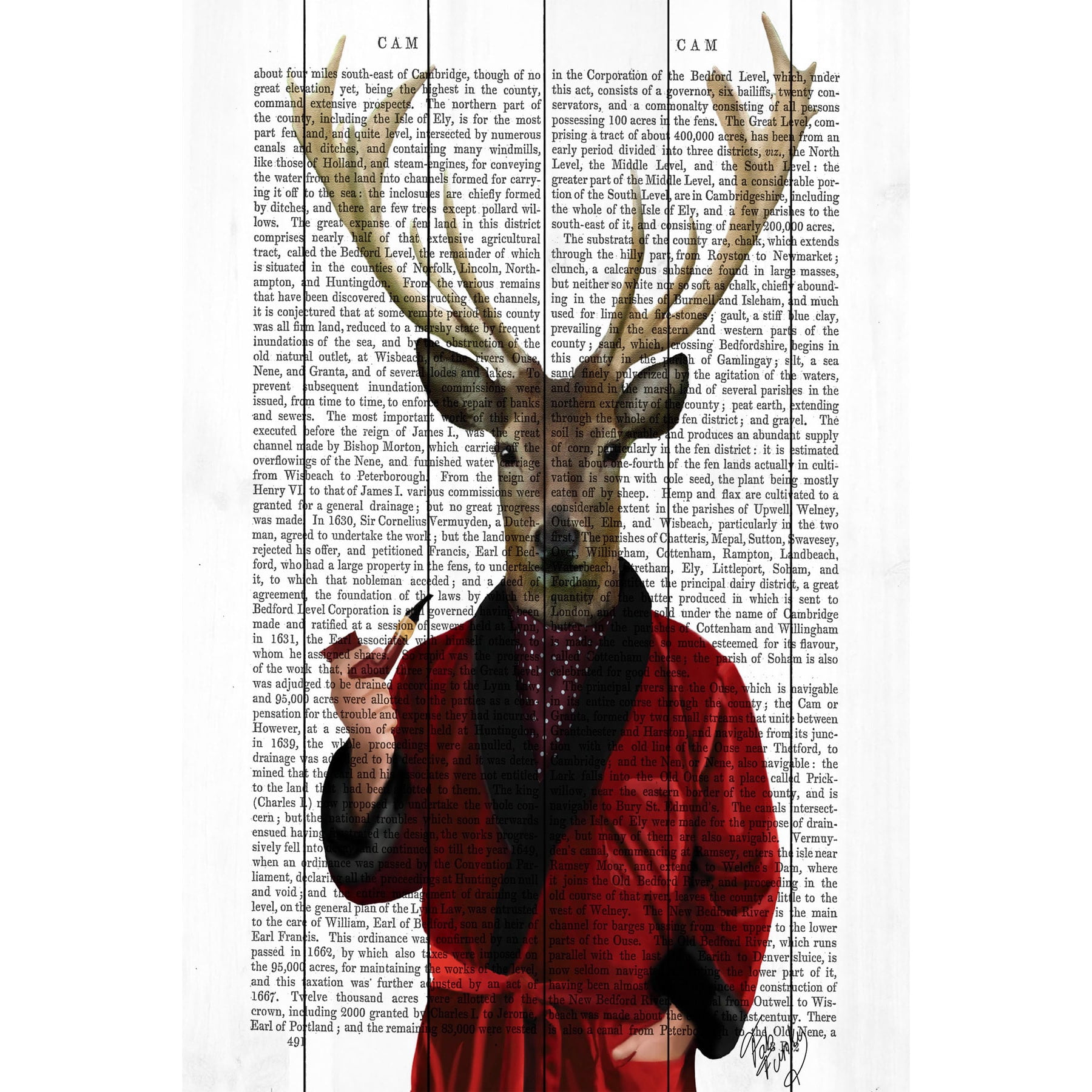 Marmont Hill "Deer in Smoking Jacket" Painting Print on White Wood