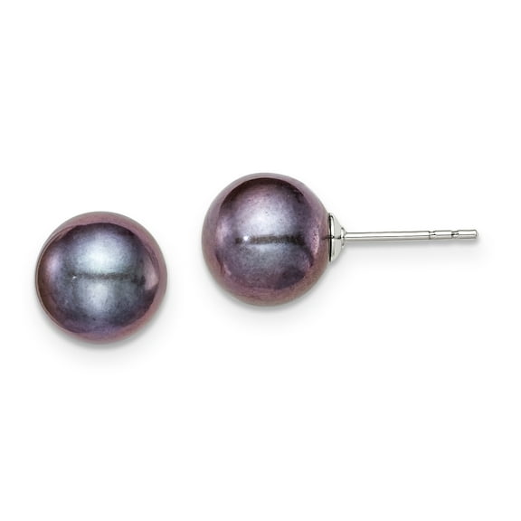 Primal Silver Sterling Silver Rhodium-plated 8-9mm Black Freshwater Cultured Round Pearl Stud Earrings