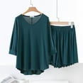 thumbnail image 2 of Caywon Ladies' Casual Loose V-Neck Three Quarter Sleeve Sleeved Lace Shorts Pajama Set Casual Solid Color Oversized Shirts Biker Shorts(Army Green,L), 2 of 6