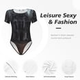 thumbnail image 4 of Bingfone Gloomy Mansion Forest Scene Pattern Women's Round Neck Bodysuit, Tight Snap Button Short Sleeve Bodysuit, Suitable for Party, Sports, Daily Wear-X-Large, 4 of 7