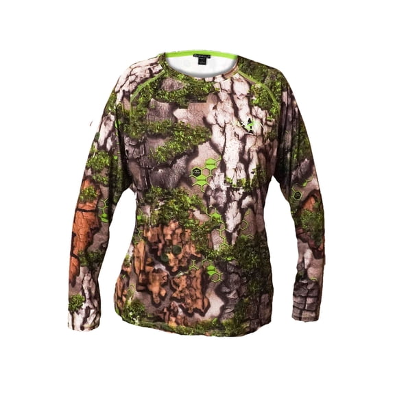 Treezyn Vixzyn Women's Long Sleeve Hunting Shirt, Green Camo, L
