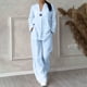 thumbnail image 2 of Conjunto informal de dos piezas para mujer: camisa de manga larga y pantalones de cintura alta - Camisa de color liso con botones, pantalones holgados con bolsillos, tallas S-XXL para todas las oca, 2 of 8