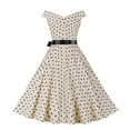 thumbnail image 3 of DHFJKG Dresses For Women Polka Dot Vintage 1950s Retro Swing Party Dress Short Sleeve V Neck Flowy A Line Midi Stylish Dresses, 3 of 8
