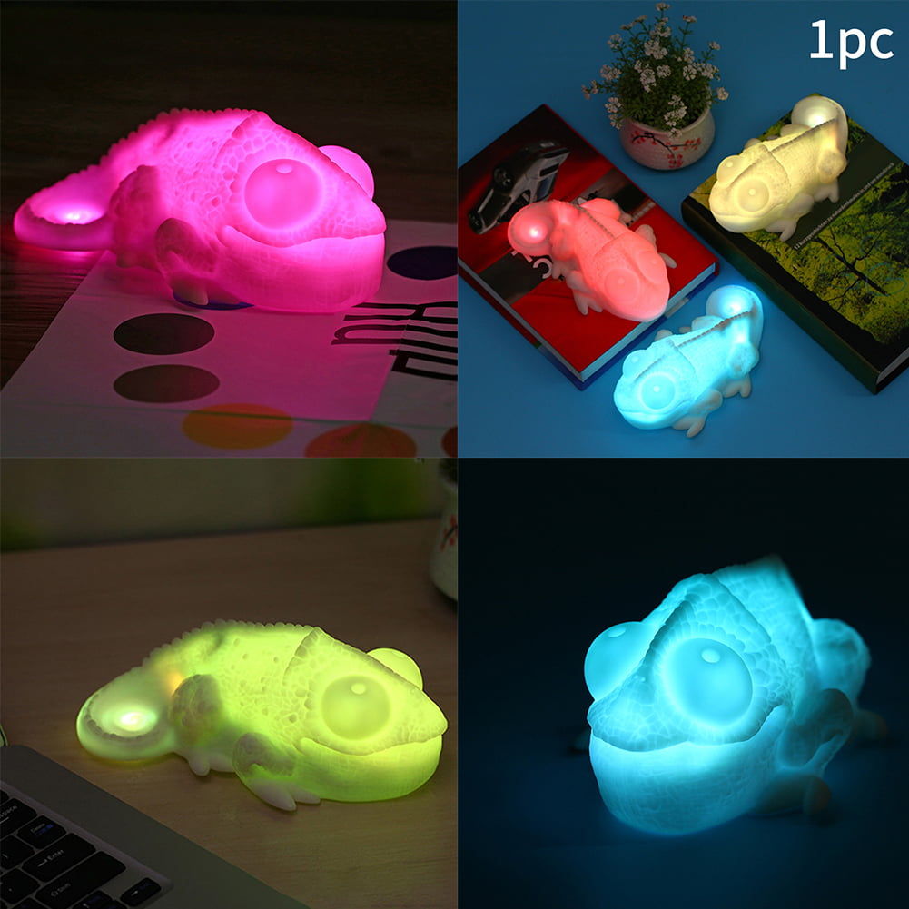 Gift LED Night Light Bedside USB Rechargeable Color Changing 3D Chameleon Vinyl 