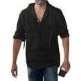 thumbnail image 2 of Men‘S Baggy Cotton Linen Solid Button Plus Size Long Sleeve Hooded Shirts Tops, 2 of 6