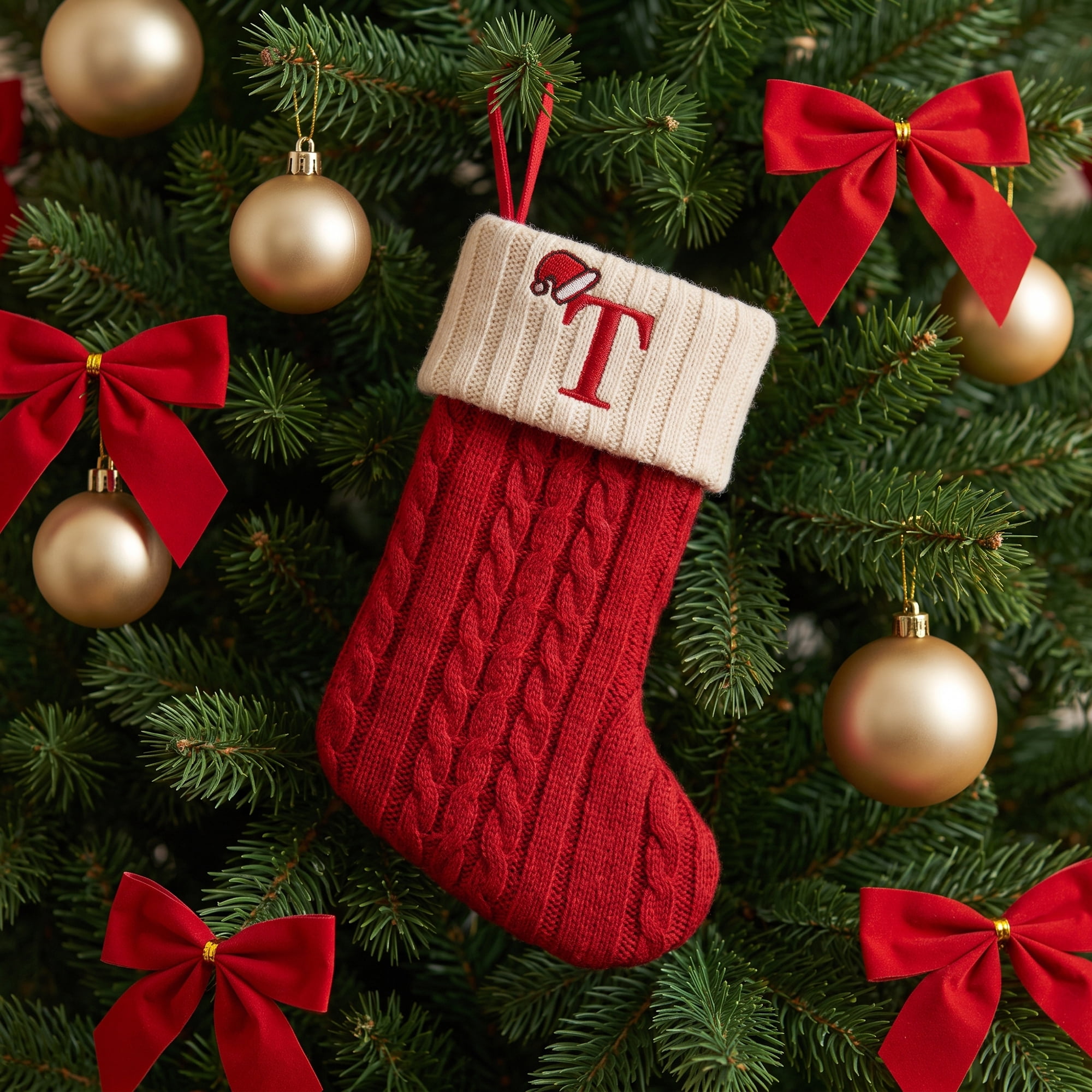 Unique Bargains Cartoon Christmas Luxury Grand Hearth Accent Stocking Letter T 8"