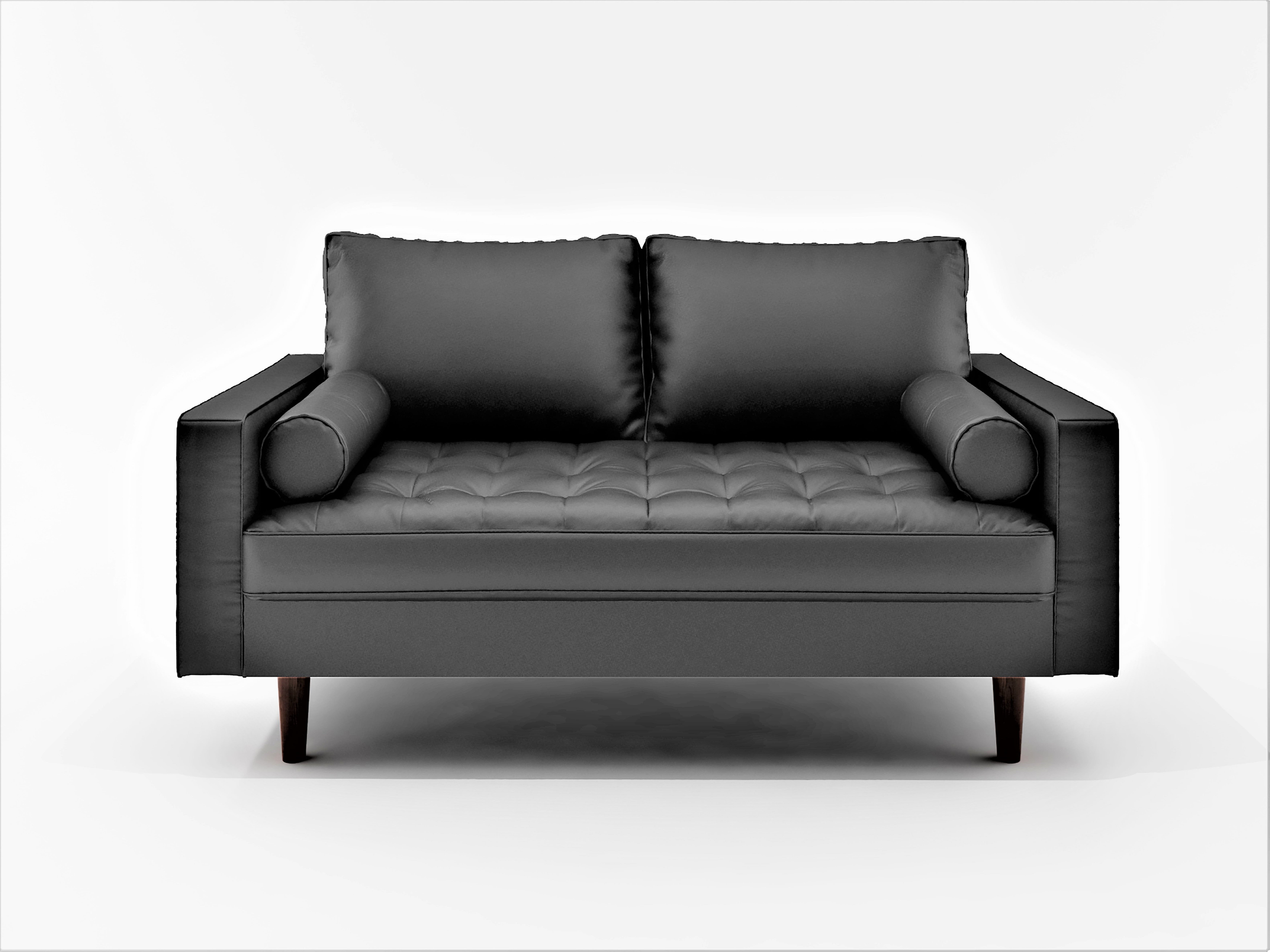 US Pride Furniture Mid-Century Gabler Loveseat in Faux Leather, Black
