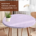 thumbnail image 4 of Purple White Stripe Round Tablecloth, Fitted Table Cover with Elastic for 36"-44" Round Tables, Modern Minimalist Geometric Striped Table Cloth Outdoor Indoor Dinning Party Waterproof Tablecloths, 4 of 7