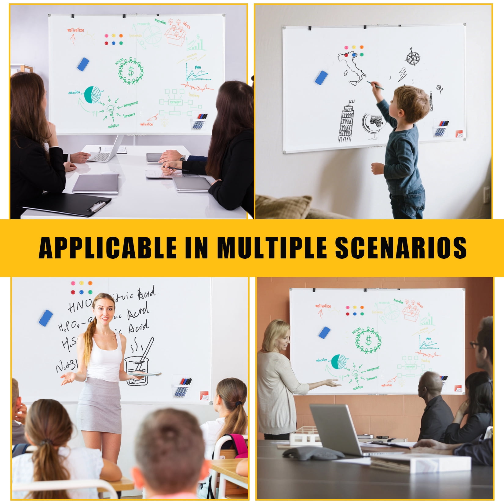 Ataujin Magnetic Whiteboard 60x40 Inch, Large Dry Erase Board with Aluminum Frame & Deep Pen Tray, Hanging Mounted Whiteboard, Smooth Writing Surface for Office, Classroom, Home