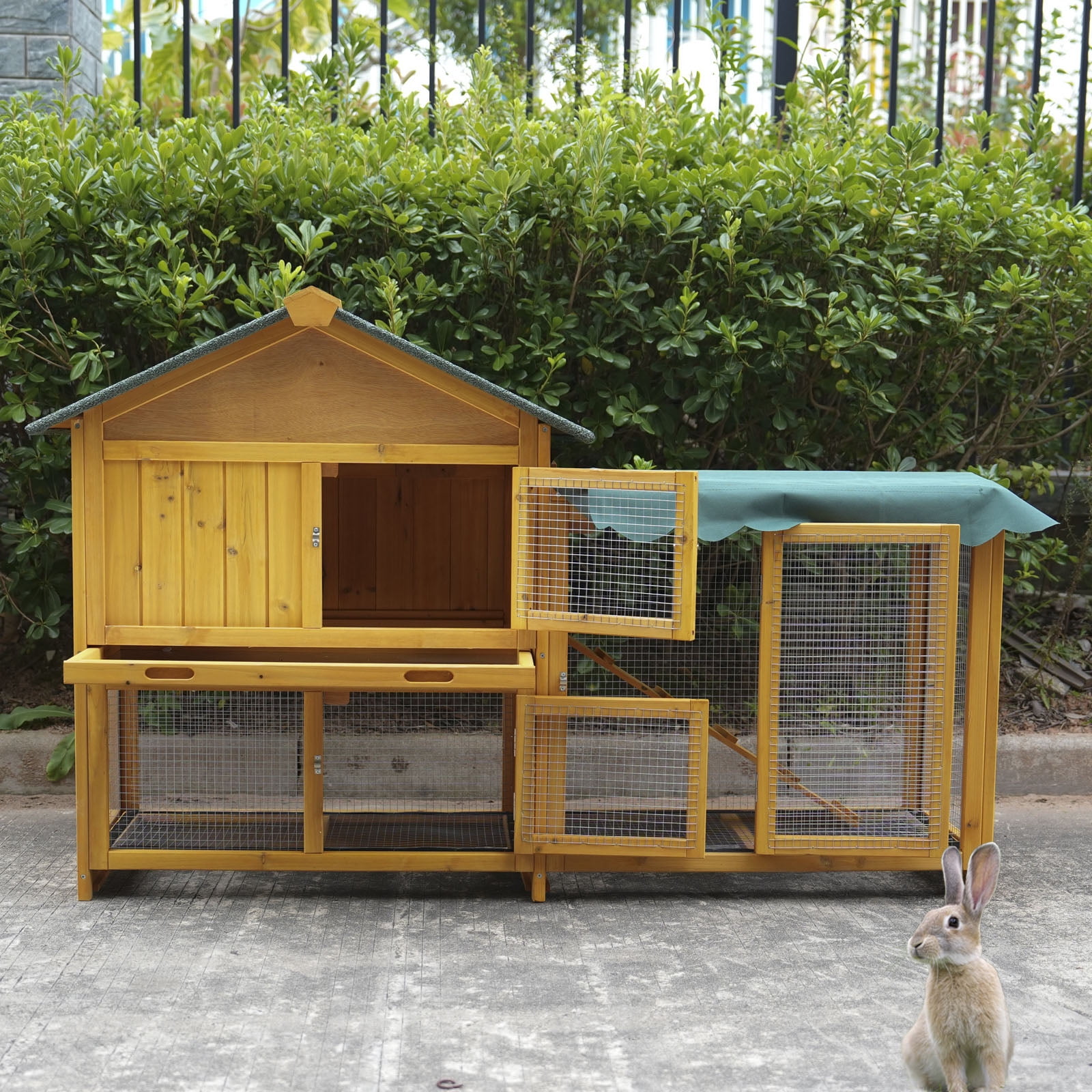 CQSXDA Indoor Outdoor Rabbit Hutch with UV Panel and Deeper No Leak Tray for Small Animals – Bunny Home