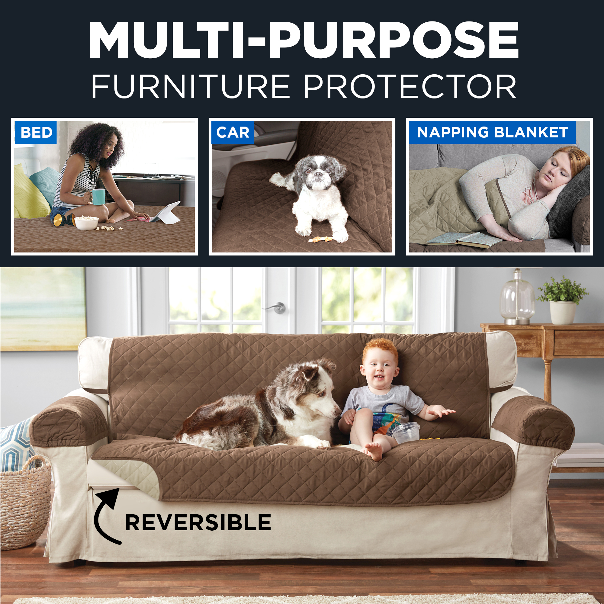 Mainstays 3 Piece Reversible, Sofa Pet Cover Canada