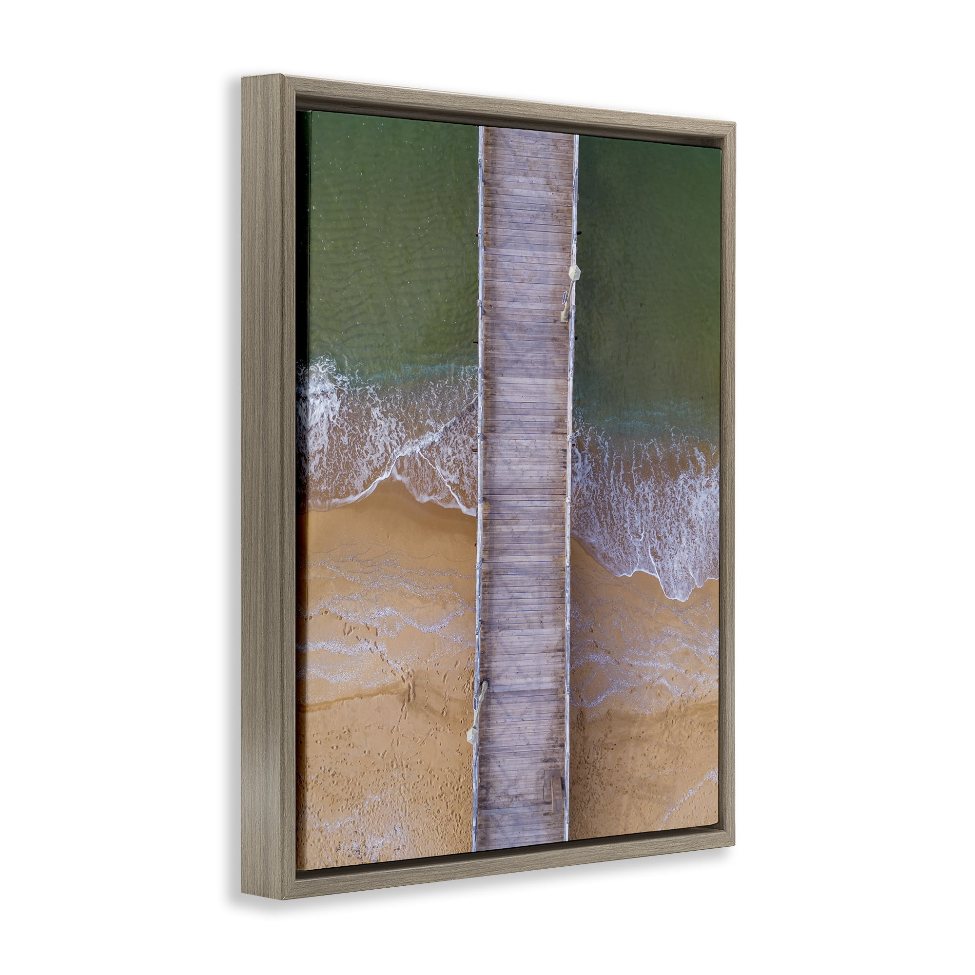 Stupell Industries Aerial View Boardwalk Landscape & Nature Photography Brown Floater Framed Canvas Art Print Wall Art, 25 x 31