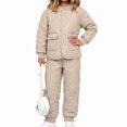 thumbnail image 2 of Afuyipoi Toddler Girls Fall Winter Fleece Lined Quilted Jacket Set Warm Top for Outdoor Play Khaki Size 5T, 2 of 5