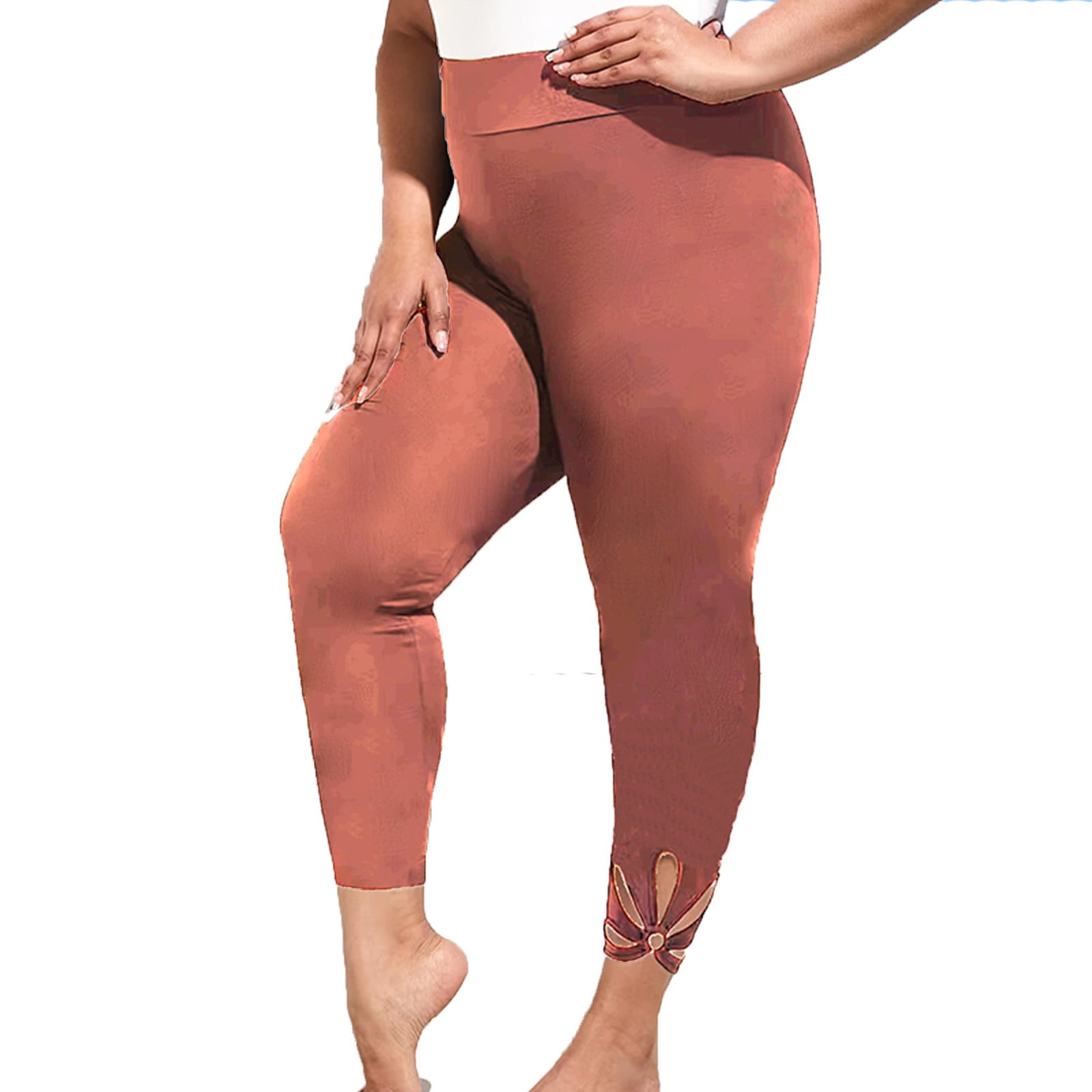 Aayomet Women Plus Size Solid Hollow Elastic Waist Casual Leggings