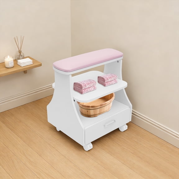 Foot Bath Trolley with Wheels, Pedicure Chair for Nail Tech, Portable Esthetician Trolley Cart for Beauty Salon or Nail Tech Bath Spa, Foot Massage Station