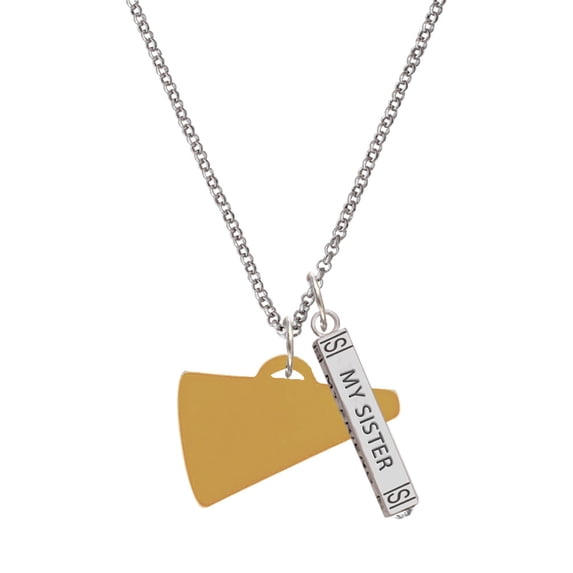 Delight Jewelry Acrylic 1.25" Goldtone Megaphone Silvertone Always My Sister Bar Charm Necklace, 23"