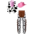 thumbnail image 2 of vastwit 4Pcs Unisex Cowboy Cowgirl Costume Kids Cow Print Vest with Pants Bandanna Western Cowboy Hat Pink 6, 2 of 9