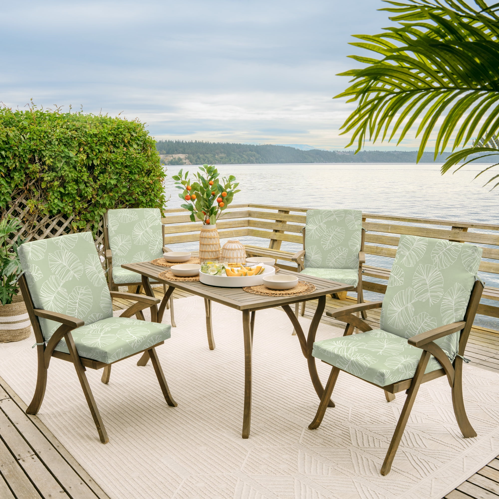 ARDEN Outdoor Dining Chair Cushion 20 x 20, Water Repellent, Fade Resistant 20 x 20, Coastal Green Leaf