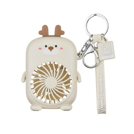 

USB Mini Portable Fans Summer Student Small Fan Charging Rope Key Chain Portable Cute Cartoon Fan Beige