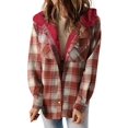 thumbnail image 3 of Women'S Plaid Jacket Long Sleeve Button Down Fleece Hooded Jackets Warm Coat Red Checkered XXL, 3 of 7