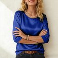 thumbnail image 5 of mgoYE Women Silk Satin Tops Short Sleeve Blouse Crew Neck Shirts Business Casual Outfits(Blue,L), 5 of 9