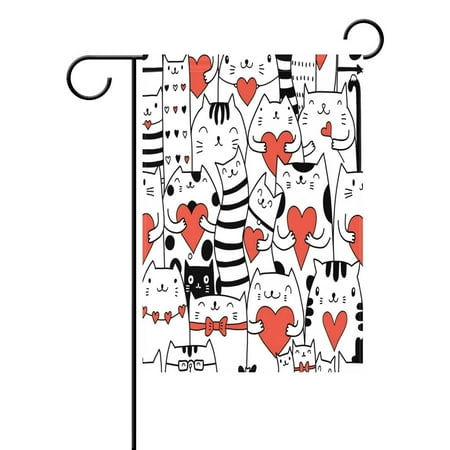 POPCreation Cute Cat with Love Heart Garden Flag Kitten Outdoor Flag Home Party 28x40 inches