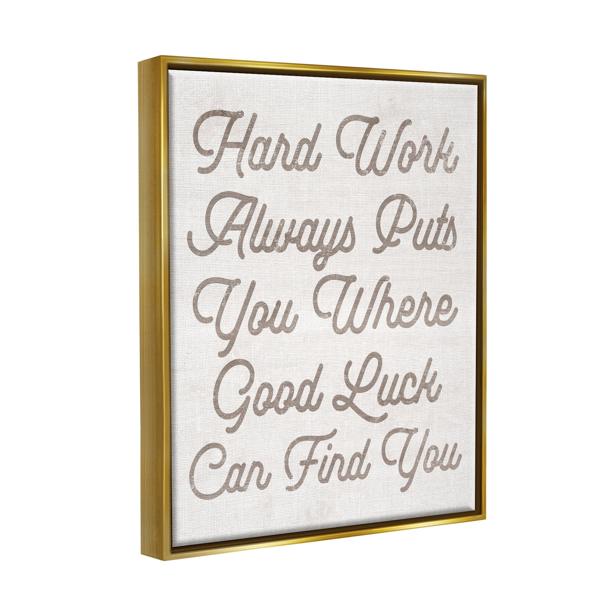 Stupell Hard Work Motivational Phrase Inspirational Painting Gold Floater Framed Art Print Wall Art