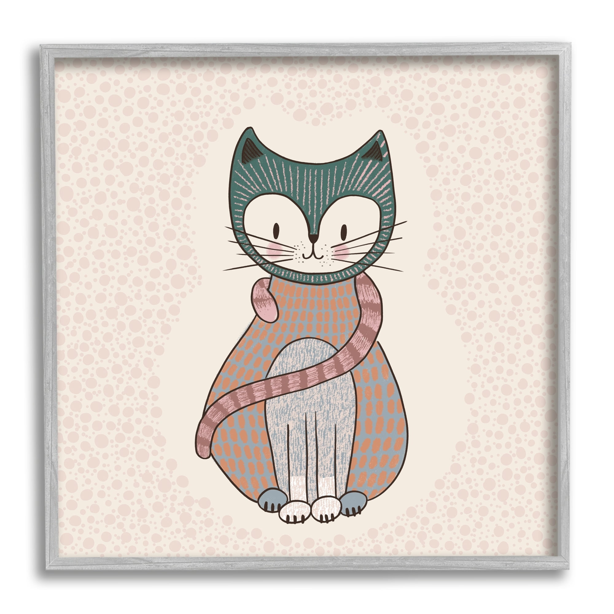 Stupell Industries Speckled Kitty Cat Patterned Shapes Animal Design Graphic Art Gray Framed Art Print Wall Art, Design by Birgit Maria Kiennast