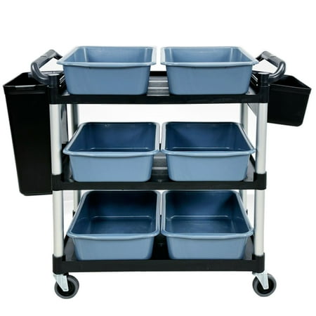 Cooler Depot Brand Restaurant Kitchen Utility Cart with 2 Side Trash Bin 6P2B