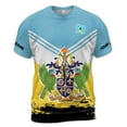 thumbnail image 2 of Custom Name Saint Lucia Coat of Arms Emblem Flag Blue Gold Men's T-shirt S-5XL, 2 of 4