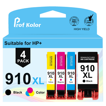 910 Ink Cartridges Combo Pack | for 910 HP Ink | 910 HP Printer Ink | 4 Pack, Black, Cyan, Magenta, Yellow