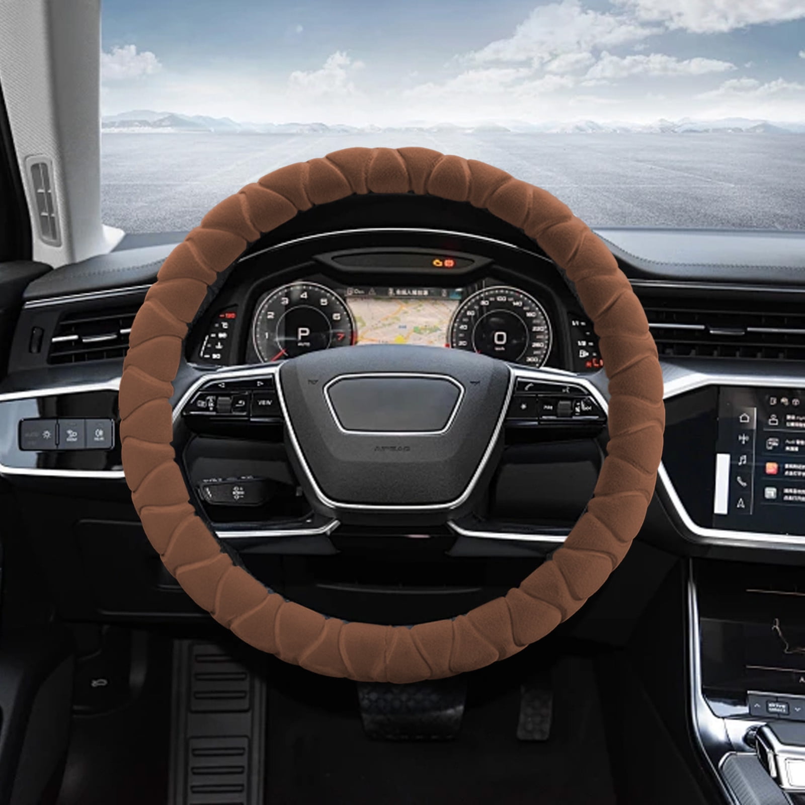 Kbndieu Car Steering Wheel Cover Women Man, Fluffy Plush for Winter Warm, Fuzzy Steering Wheel Protector, Universal 14-15 Inch, Soft & Non-Slip, Lovely Decor Winter Car Accessories (Brown)