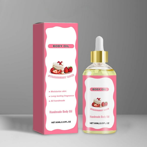 Strawberry Body Oil, Glass Bottle Natural Handcrafted Fragrance Moisturizing Essential Body Juice Oil for Women Dry Skin