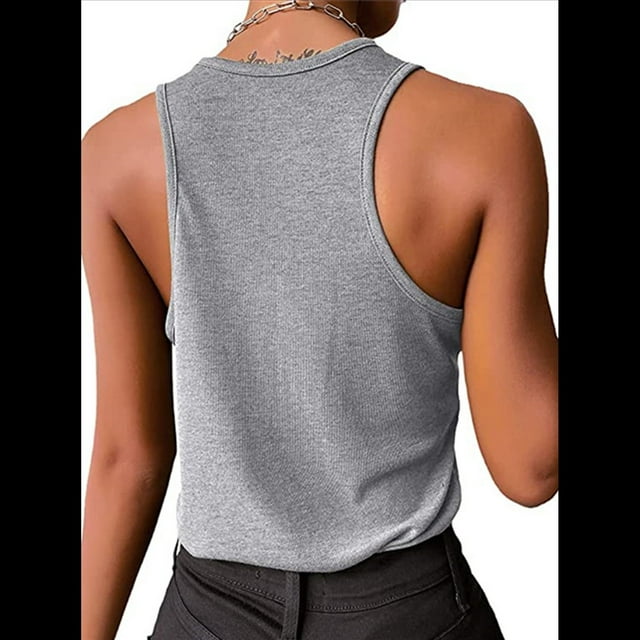 Camisetas Sin Mangas para Mujer, Informales, Lindas, de Verano, para Vacaciones en la Playa, Básicas, Gris , XL