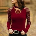 thumbnail image 2 of Fesfesfes Sweatshirt for Women Sexy Long Sleeve Solid Color Hollow Out Lace Patchwork Tops Blouse T-Shirt Sale on Clearance, 2 of 8