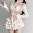 thumbnail image 4 of Ropa Kawaii tejida de 3 piezas, conjuntos de faldas tutú, Tops cortos Y2k, blusa + minifaldas, traje de Lolita, trajes de moda japonesa coreana, 4 of 5