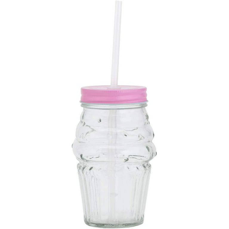 Short Pink Bent Glass Straws for Half Pint Mason Jars