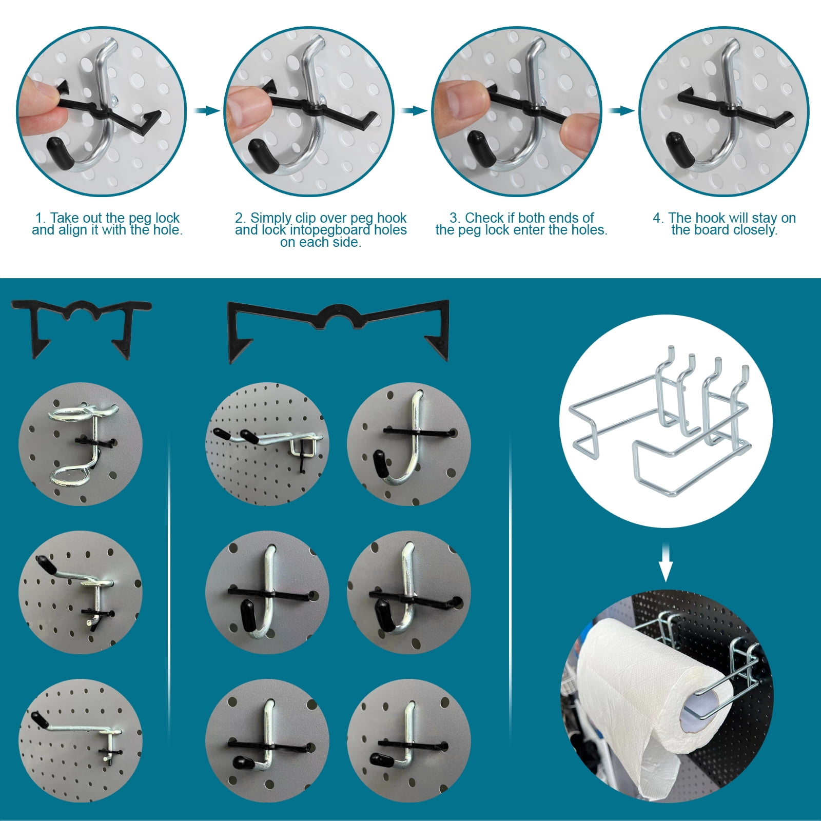 DAANXW 188-Piece 1/4" Steel Pegboard Hook Kit, Only Suitable for 1/4-in Pegboard Holes (Black)