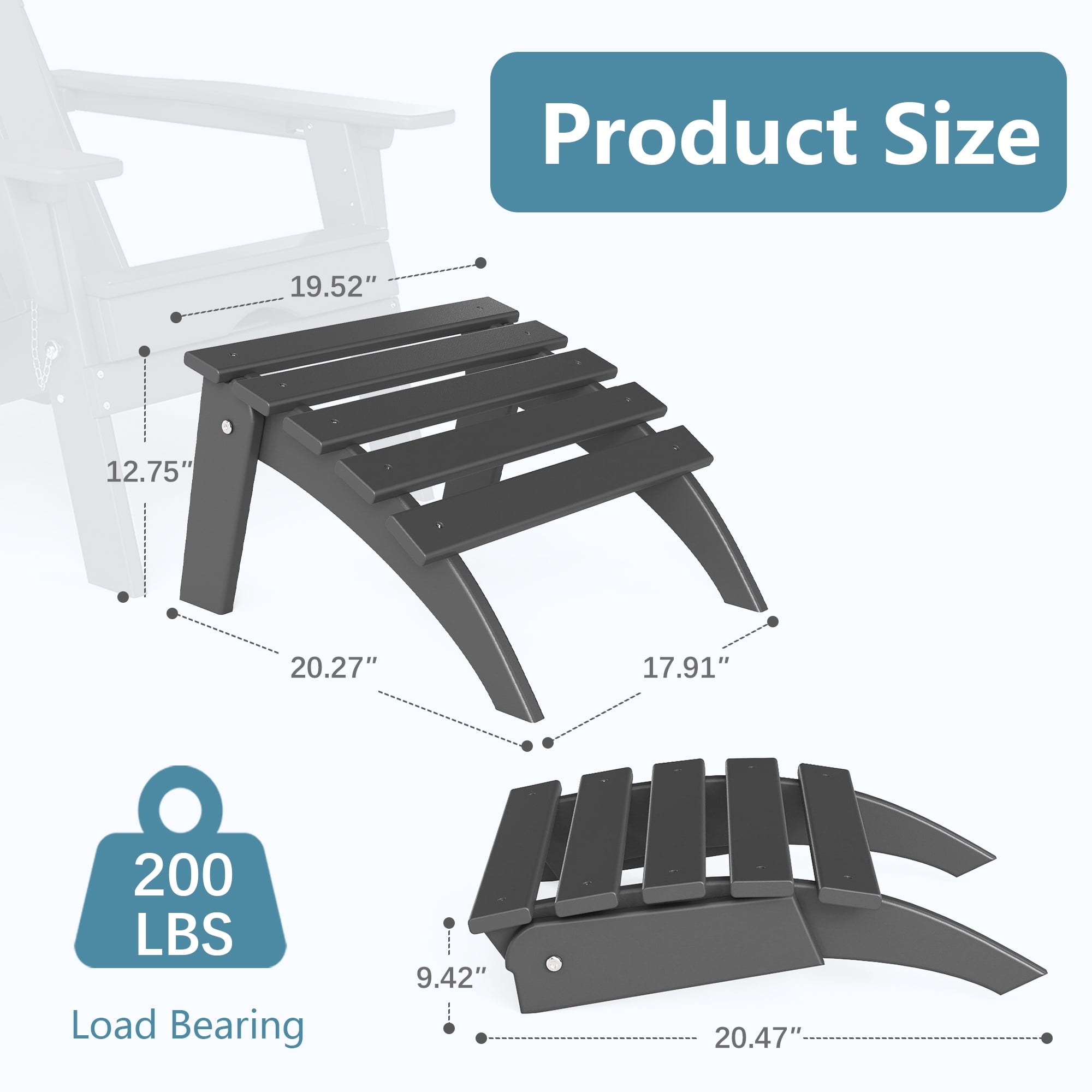 FOOWIN Folding Adirondack Ottomans Set of 4 for Adirondack Chair, Grey