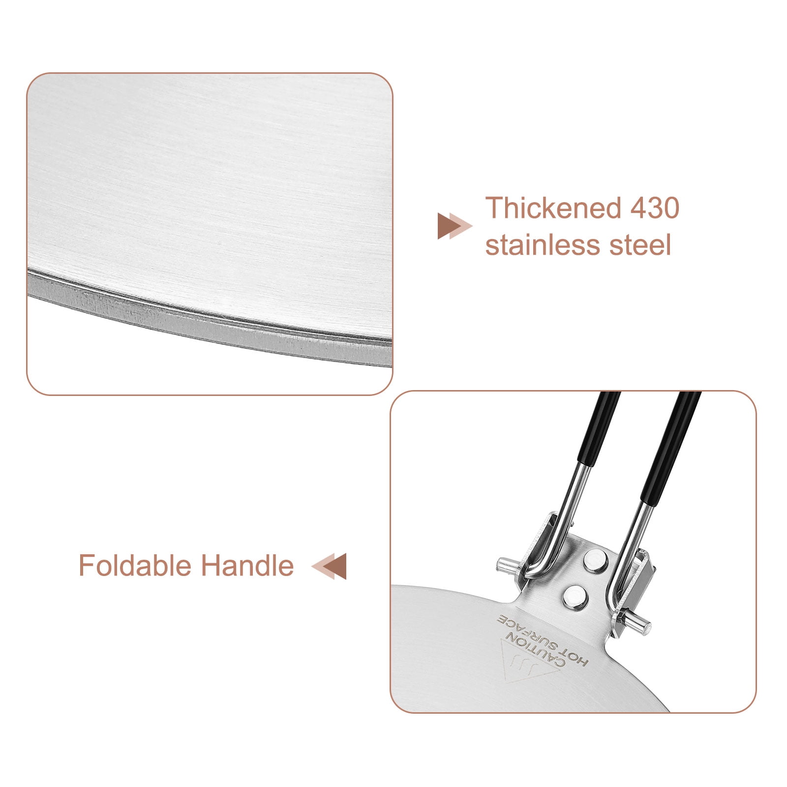 Heat Diffuser Plate for Gas Stove 8 Inch with Foldable Handle, Silver Tone