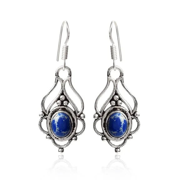 925 Silver Women’s Earrings with Real Gemstones Handmade Dangle Jewelry for Gifting Traditional Boho Style