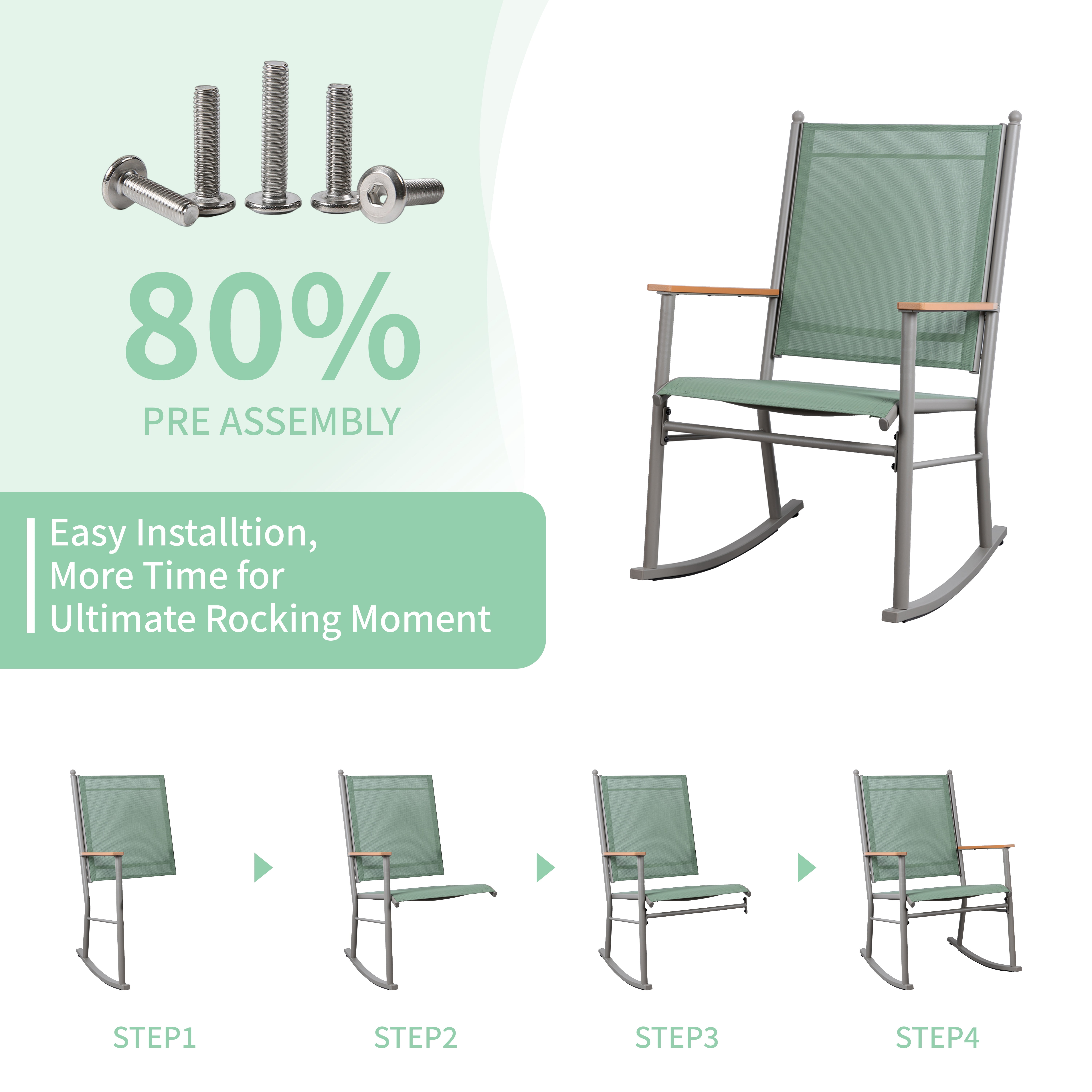 Walsunny Outdoor Patio Chairs Set of 2 Rockers Metal Rocking Chairs Furniture for Porch Backyard Lawn Garden,Green