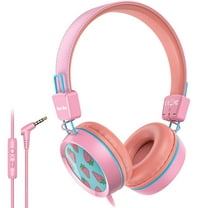 NewBee Kids Headphones with Microphone, HD Stereo, Safe Volume Limit 85dB/94dB, Eco-Friendly, Foldable, Adjustable Headband, 3.5mm Jack for Girls/PC/Mac/Tablet (Pink)