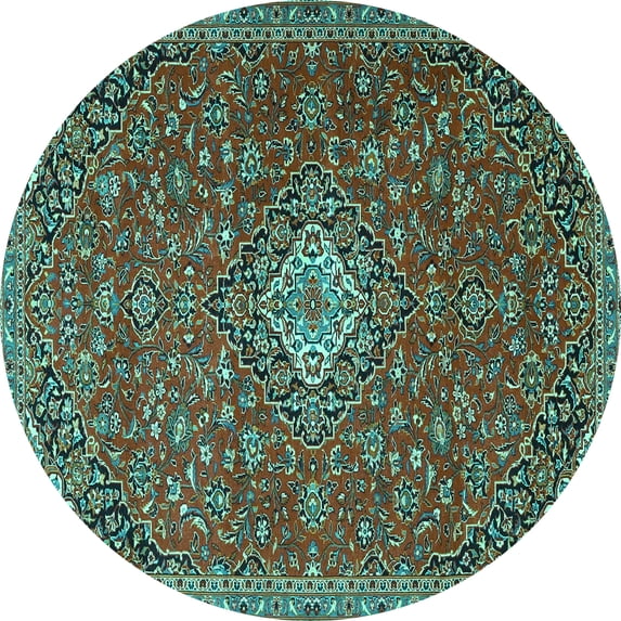 Ahgly Company Machine Washable Indoor Round Medallion Turquoise Blue Traditional Area Rugs, 7' Round